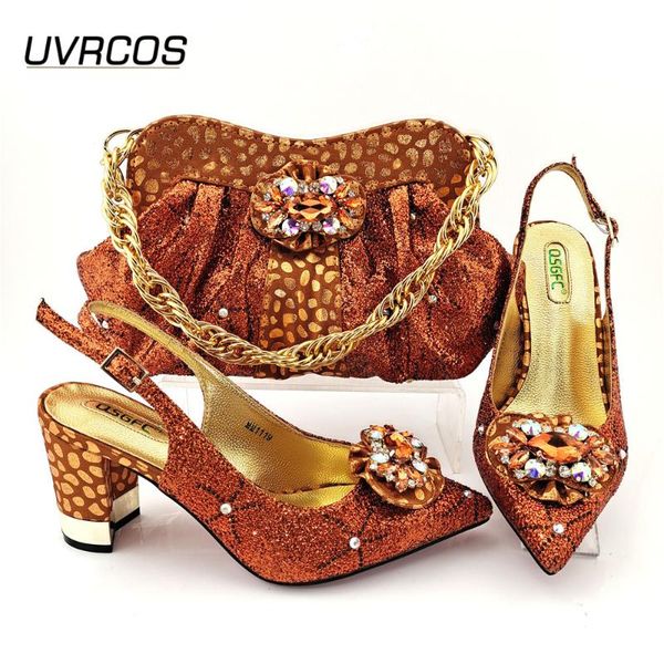 

dress shoes italian design nigerian selling fashion party women and bag set with rhinestone metal decoration in orange color, Black