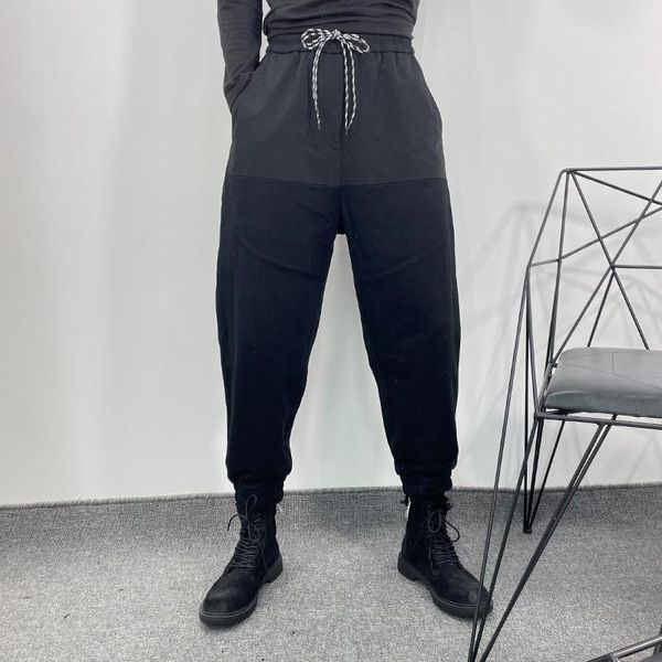 

men's pants trendy loose splicing sports elastic leggings fashion street ruffian handsome functional closure casual, Black
