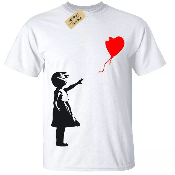 

banksy girl with balloon t-shirt man, White;black