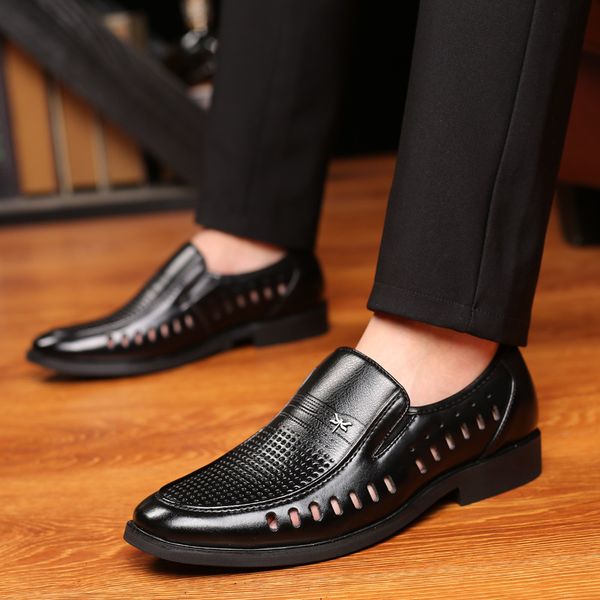 

shoe man genuine cow leather cut-out sliding into breathable moccasins men's shoes for the most size wedding business 2021 1z7g, Black