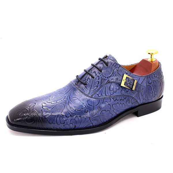 

2022 classic men oxford dress shoes real leather flower print cap toe lace up buckle blue wedding party formal footwear for men, Red;white
