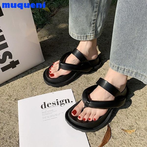 

summer women slippers woman soft shoes girls real leather platform ladies outside slides female black brand flip flops
