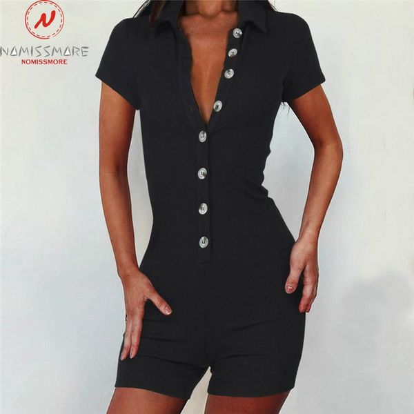 

women's jumpsuits & rompers fashion women solid playsuits for streetwear single-breasted decor turn-down collar short sleeve mid waist, Black;white