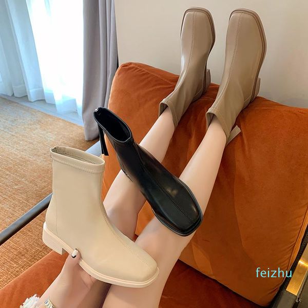 

boots white mid-calf women shoes autumn boots-women round toe luxury designer low 2021 mid calf rock fashion rubber ladies retr, Black