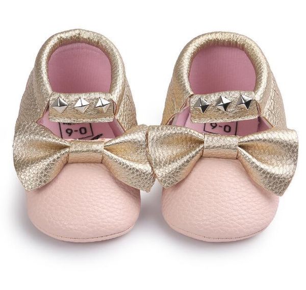 

first walkers romirus princess pu leather baby shoes cute bow born girls moccasins rivet striped walker infant