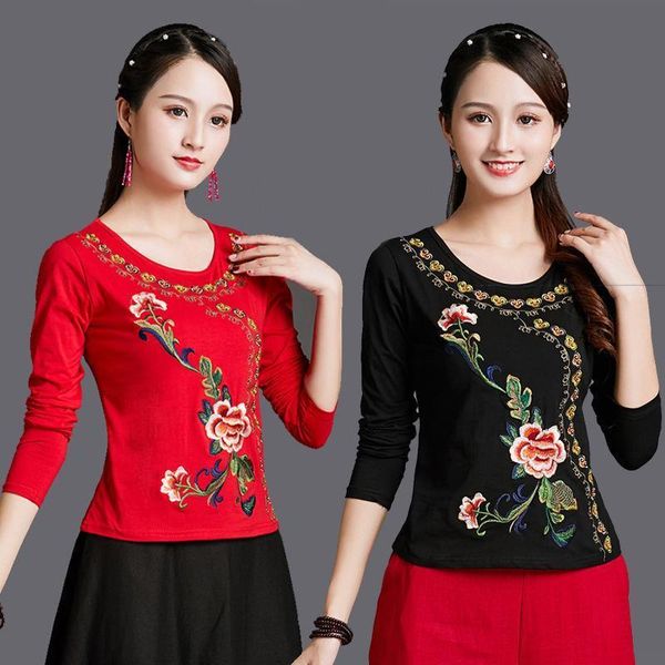 

embroidery vintage black women t shirts 100% cotton basic flutter sleeve long sleeves 6xl plus size ladies casual, White