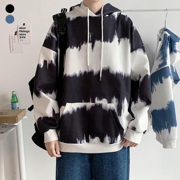 

men's hoodies & sweatshirts 2021 tie dye striped pullover men women long sleeve oversized hoodie gradient color pocket sweatshir, Black