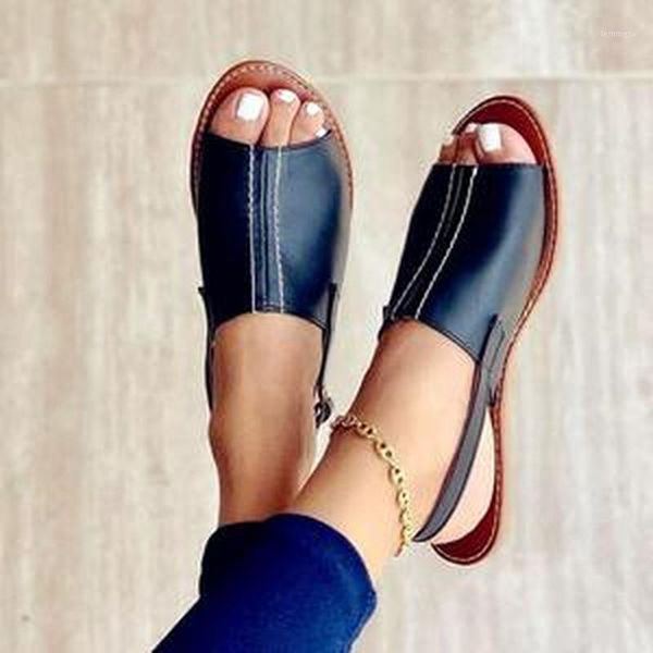 

women summer beach flats sandals casual flat shoes woman peep toe pu leather buckle strap sandalias mujer sapato feminino d13241, Black