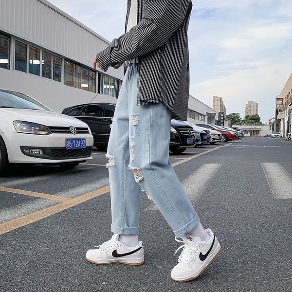 

men's jeans torn-down jeans, slim peel pants for korean fashion men 2lvi, Blue