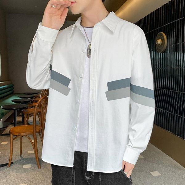 

men's casual shirts long sleeve shirt 2021 korean fashion ruffian handsome white stitching loose contrast coat in spring and autumn, White;black