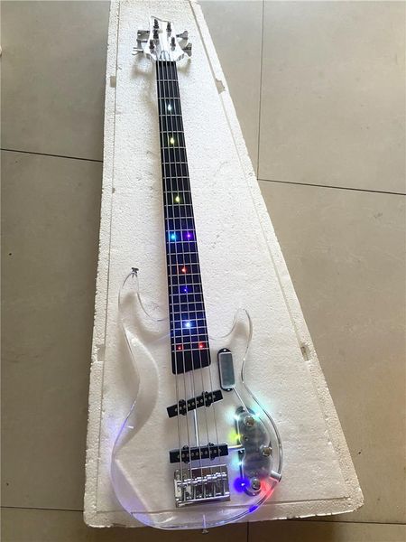 

custom edition 5 string electric bass guitar crystal plexiglass body acrylic led lights flashing