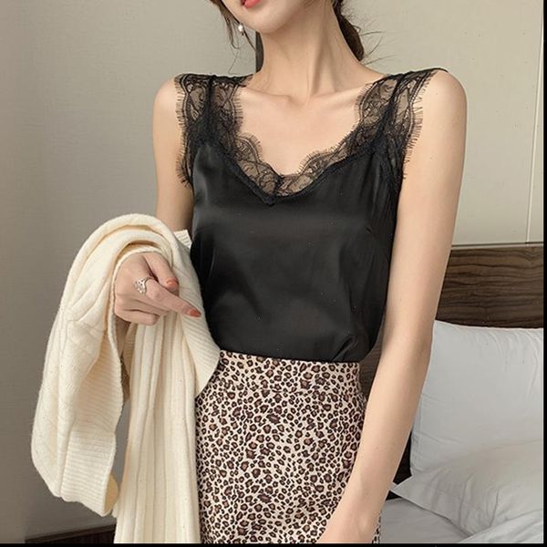 

womens women tanks satin summer for v neck basic sleeveless lace tank female plus size white