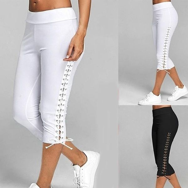 

women's leggings women high waist cropped trousers pants elastic bandage seamless gym fitness plus size, Black