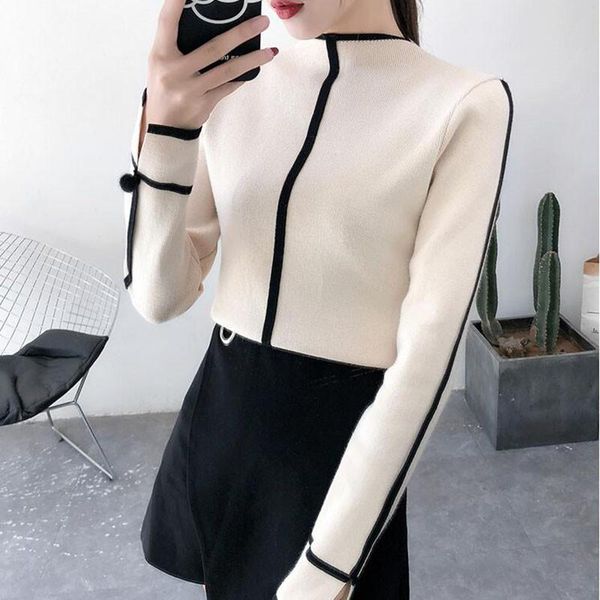 

women's sweaters knit sweater 2021 spring autumn knitwear fashion half-neckline bottom elegant outer a484, White;black