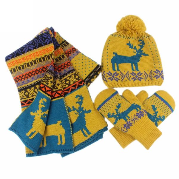 

hats, scarves & gloves sets winter knitted hat beanie scarf glove 3 pieces set cartoon elk pattern christmas present fashion suit, Blue;gray
