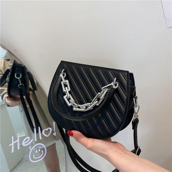

cross body designer brand women's twill shoulder bag pu chain crossbody embroidered thread semicircle saddle female luxury handbag