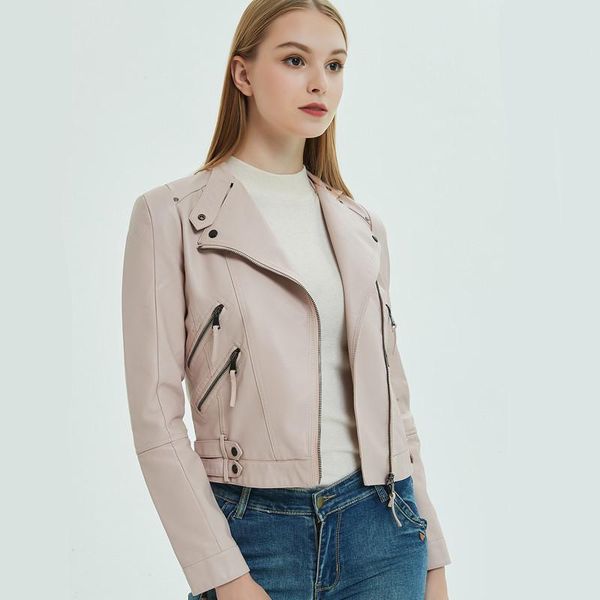

women's leather & faux spring and autumn jacket pu locomotive short slim-fit fashion casual woman, Black