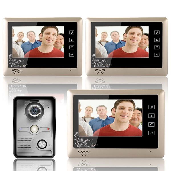 

inch video door phone doorbell intercom system kit 1-camera 3-monitor night vision 3pcs 10m cable phones