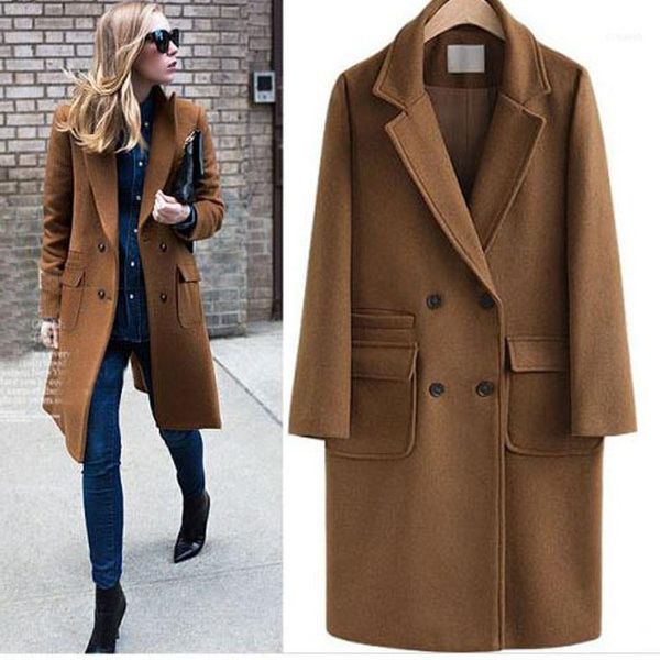 

women's autumn and winter 2021 european american style large size loose long woolen coat coat1, Black