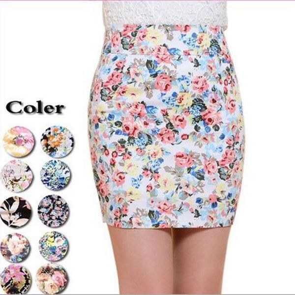 

skirts 2021 5 colors summer womens pencil vintage saia print floral short fashion elastic hip skirt sk053, Black