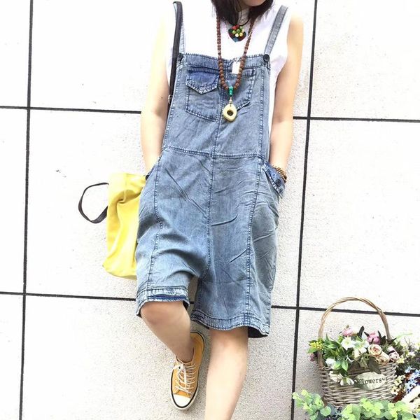 

large size women jumpsuits summer loose streetwear denim rompers ladies 2021 casual pocket vintage all-match women's &, Black;white