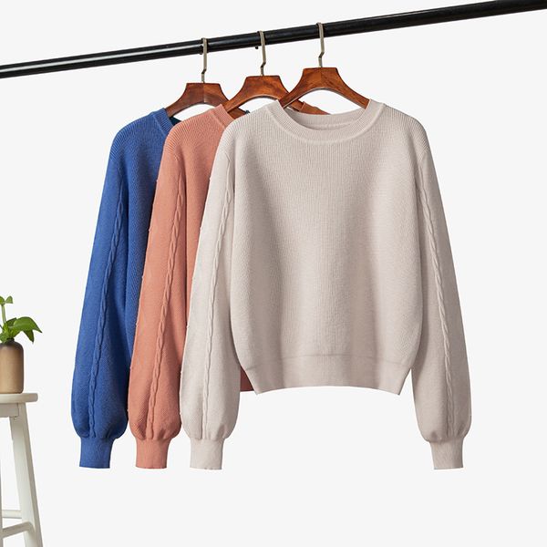 

fashion back bandage knitted sweater women autumn winter casual thick o-neck solid pullovers 210520, White;black