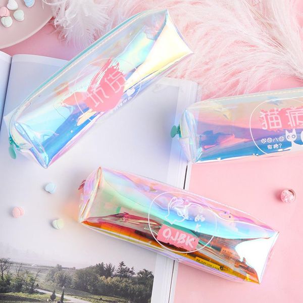 

pencil bags laser transparent color pen bag personalized stationery storage colorful creative