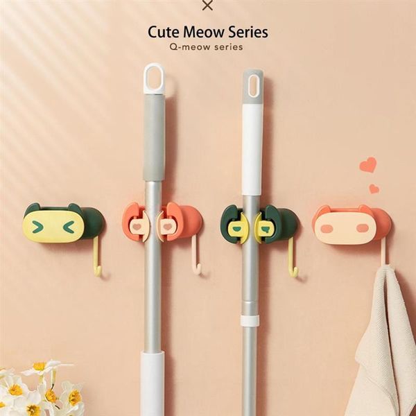 

hooks & rails household mop storage hook bathroom punch-sticker sticky wall mounted holder rackbrush broom hanger strong