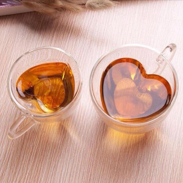 

double wall heart shaped clear glass tea coffee beer cocktail bar drinking cup mugs