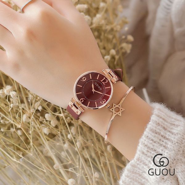 

guou ancient europe 2021 new simple fashion trend belt waterproof quartz watch women's watch, Slivery;brown