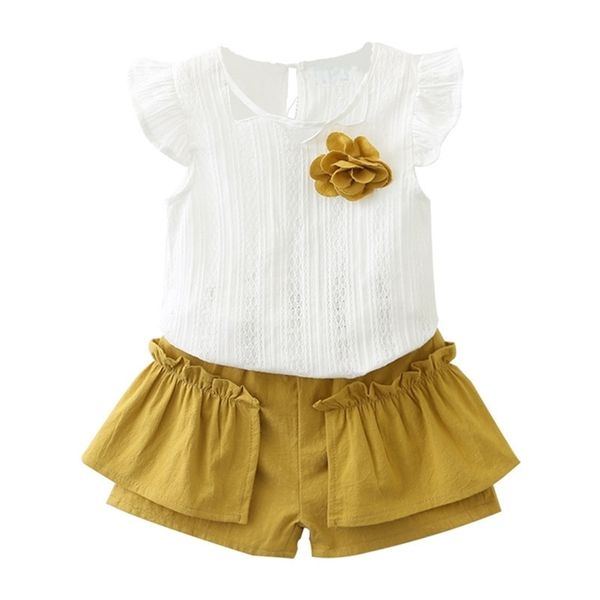 

girls summer korean suit baby round neck sleeveless vest shorts two-piece trend 4132 07 210622, White