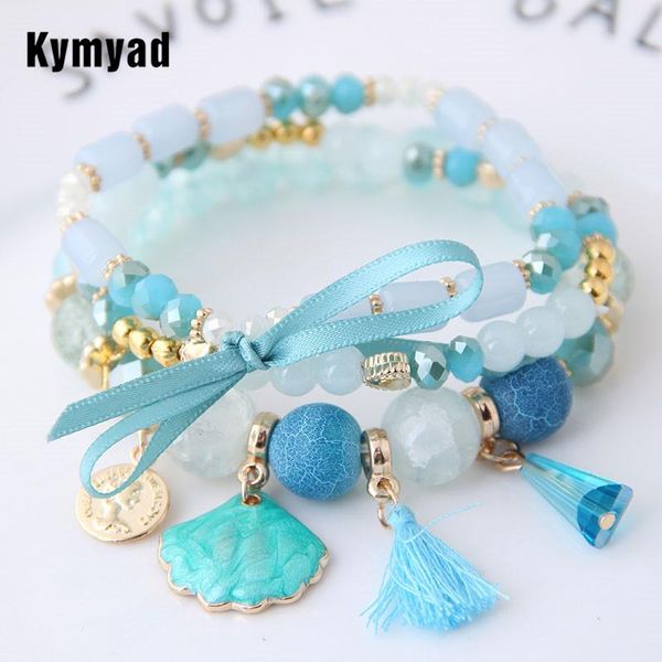

charm bracelets kymyad bohemia & bangles for women jewelry crystal beads chain multilayer bijoux womens, Golden;silver