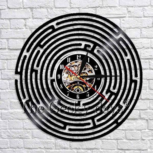 

wall clocks abstract labyrinth minimalist mystik clock art decor make from record 12" quartz silent
