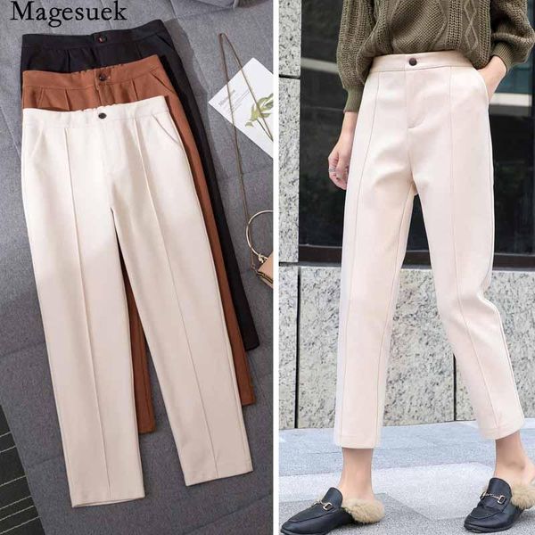 

woolen pants women autumn and winter slimming solid calf-length casual straight loose harem trousers 11584 women's & capris, Black;white