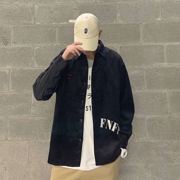 

men's casual shirts shirt tooling men's long sleeve fashion printed corduroy loose and versatile ruffian coat y3ae jctf, White;black