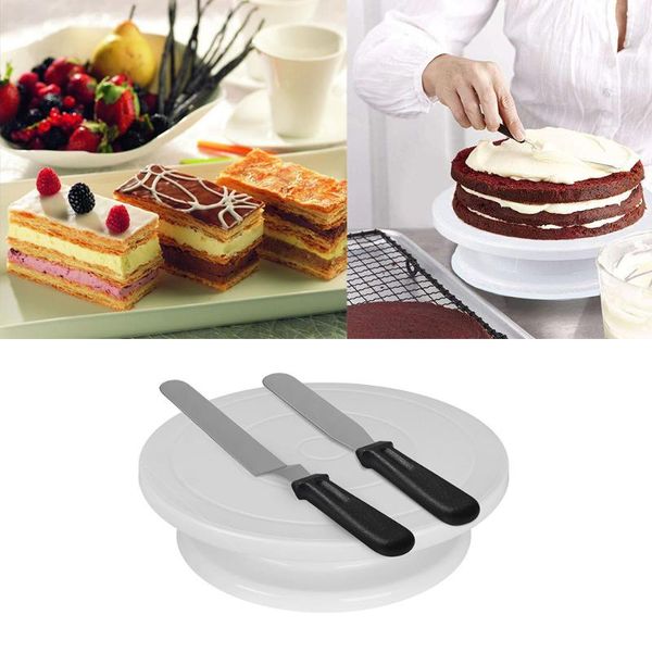 

cake baking sets 1 set decorating turntable rotating stand with comb icing smoother spatula tools & pastry