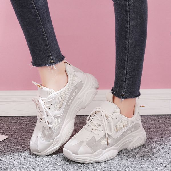 

air mesh breathable vulcanized shoes stretch fabric casual shoes ladies flats platform chunky sneakers women shoes woman loafers, Black