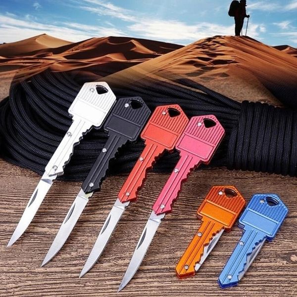 

key shape mini folding knife multifunctional keychain outdoor saber swiss self-defense knives edc tool gear wll182