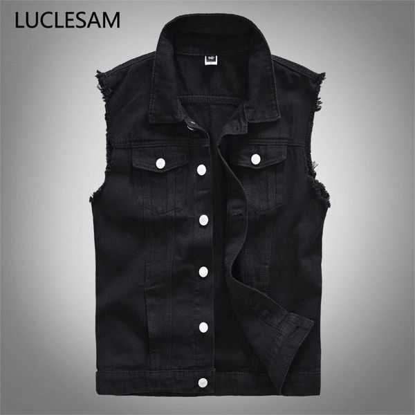 

men's vests 2021 autumn mens denim vest casual streetwear slim fit men jeans jacket male biker with multi pockets hommes veste chaqueta, Black;white