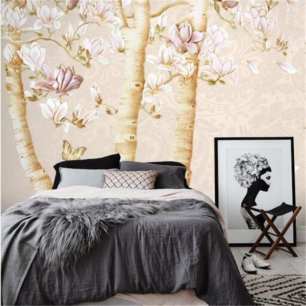 

wallpapers nordic style 3d retro non-woven wall paper magnolia valuable warm for living room