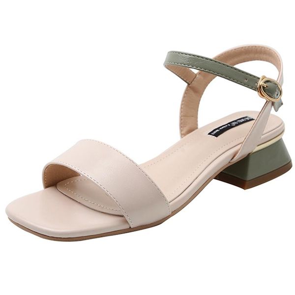

green and apricot 34-40 large size sandals for girl 2021 summer splicing fairy fathion thick heel women's shoes, Black