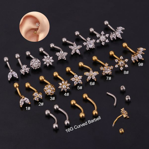 

1pc 1.6x8mm eyebrow daith snug ring curved barbell tragus forward helix s for women men rook earrings piercing, Silver