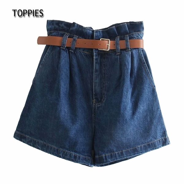 Toppies Pantaloncini jeans estivi per donna Bermuda a vita alta con pantaloncini in PU Pantaloni per ragazze Streetwear 210412