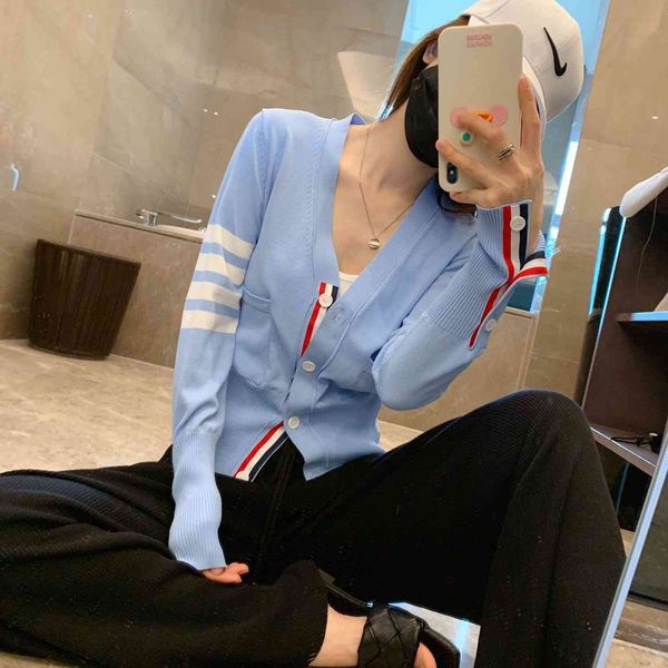 

tb college style cardigan women's spring and summer thin versatile v-neck ice silk knitted sweater net famous yuanfeng coat slim fittin, White;black