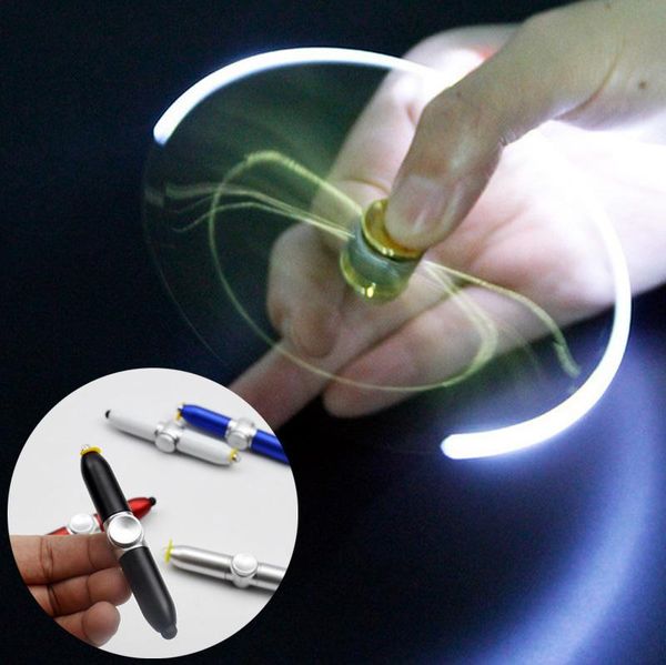 

ballpoint pens creative flash fingertip rotating pen with light funny spinning gaming writing stationery novelty toy, Blue;orange