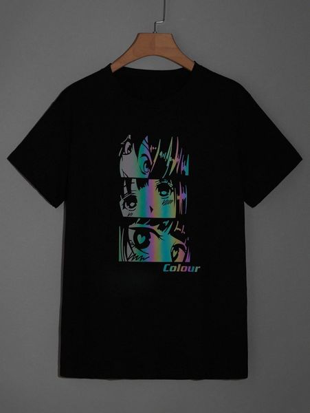 

men reflective cartoon figure & letter graphic tee 87hu#, White;black