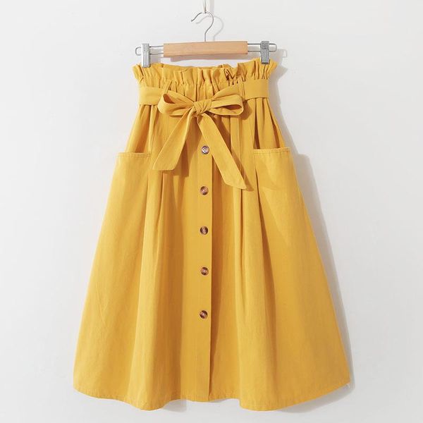 

skirts 2021 summer stretch high waist vintage pocket cotton midi faldas jupe femme women white skirt saia, Black