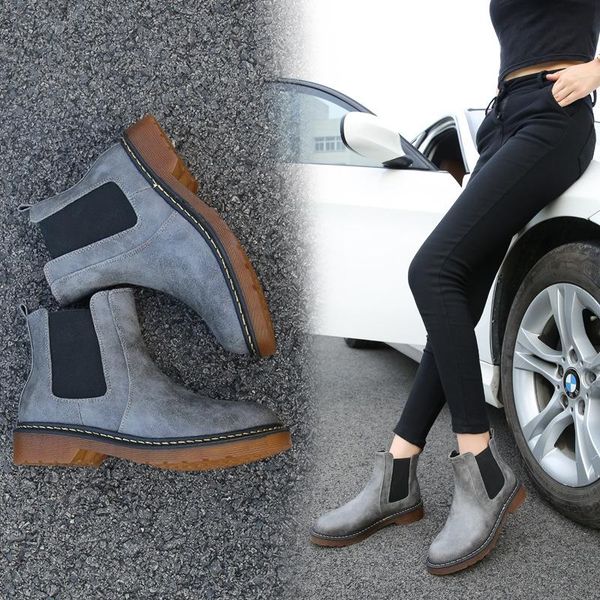 

boots head cotton autumn and winter knight boots, flat riding women's british round bottomed thick heel short, Black