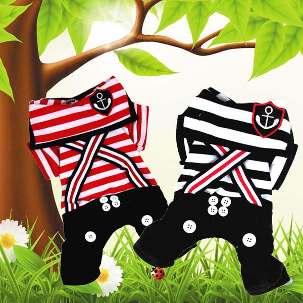 

pet four legged jumpsuit striped sailor strap suit dog cloth casual pet