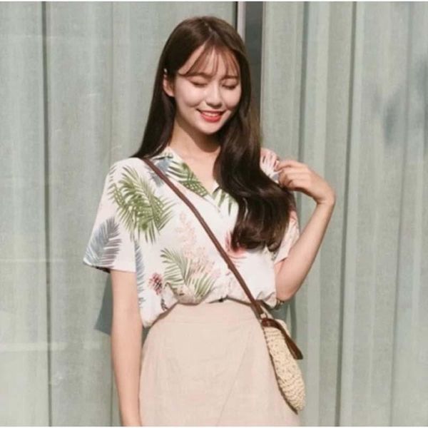 

summer women vacation shirt blouse fashion hawaii style loose casual leaf print short sleeve female beach women's blouses & shirts, White